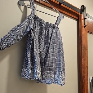 Women's off the Shoulder Blue & White top